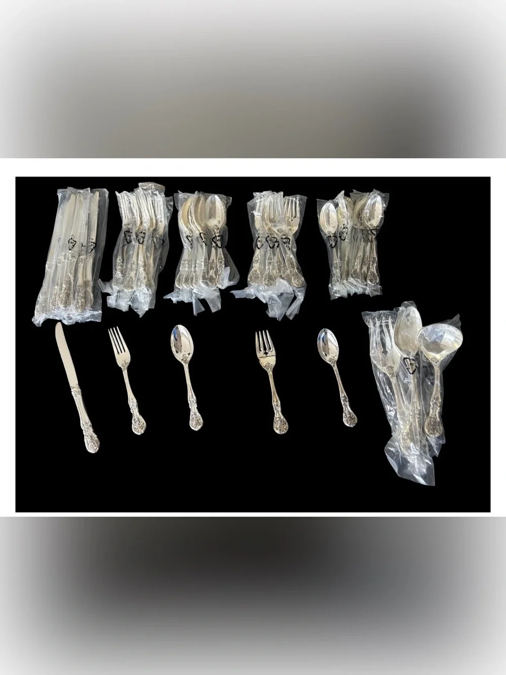 New French Rose Ornate Silver plated Serving Flatware Serving Set of 8 +3 server